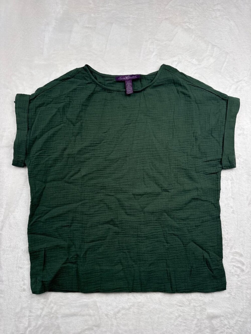 Gloria Vanderbilt Womens Green Textured Short Sleeve Blouse Size S